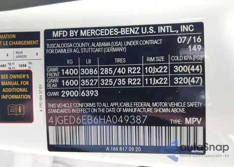 2017 Mercedes-Benz Amg Gle 43 Coupe 4Matic z USA, uszkodzony, nr VIN 4JGED6EB6HA049387